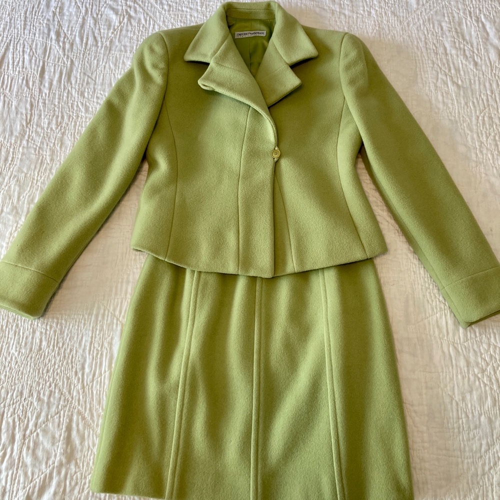 Emporia Armani Vintage Green Suit Set Skirt Wool S